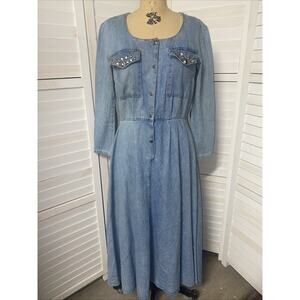 Vintage 90s Pado Denim Jean Dress Cottagecore Western Maxi A Line Sz Small